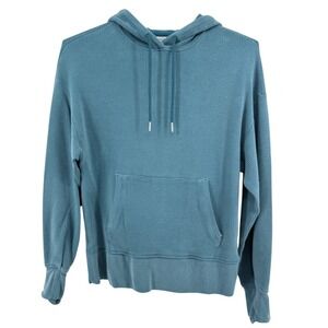 Athleta Balance Waffle Hoodie Teal Blue Long Sleeve Pullover Sweatshirt Medium